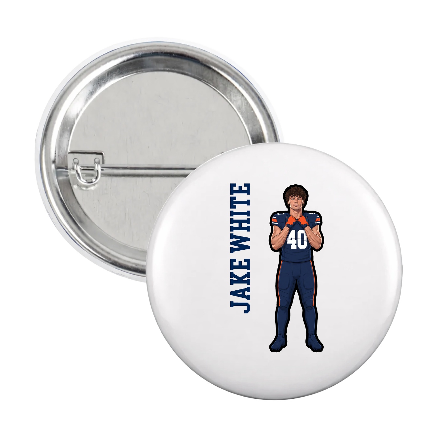 Game Day Button — Name Vertical in White