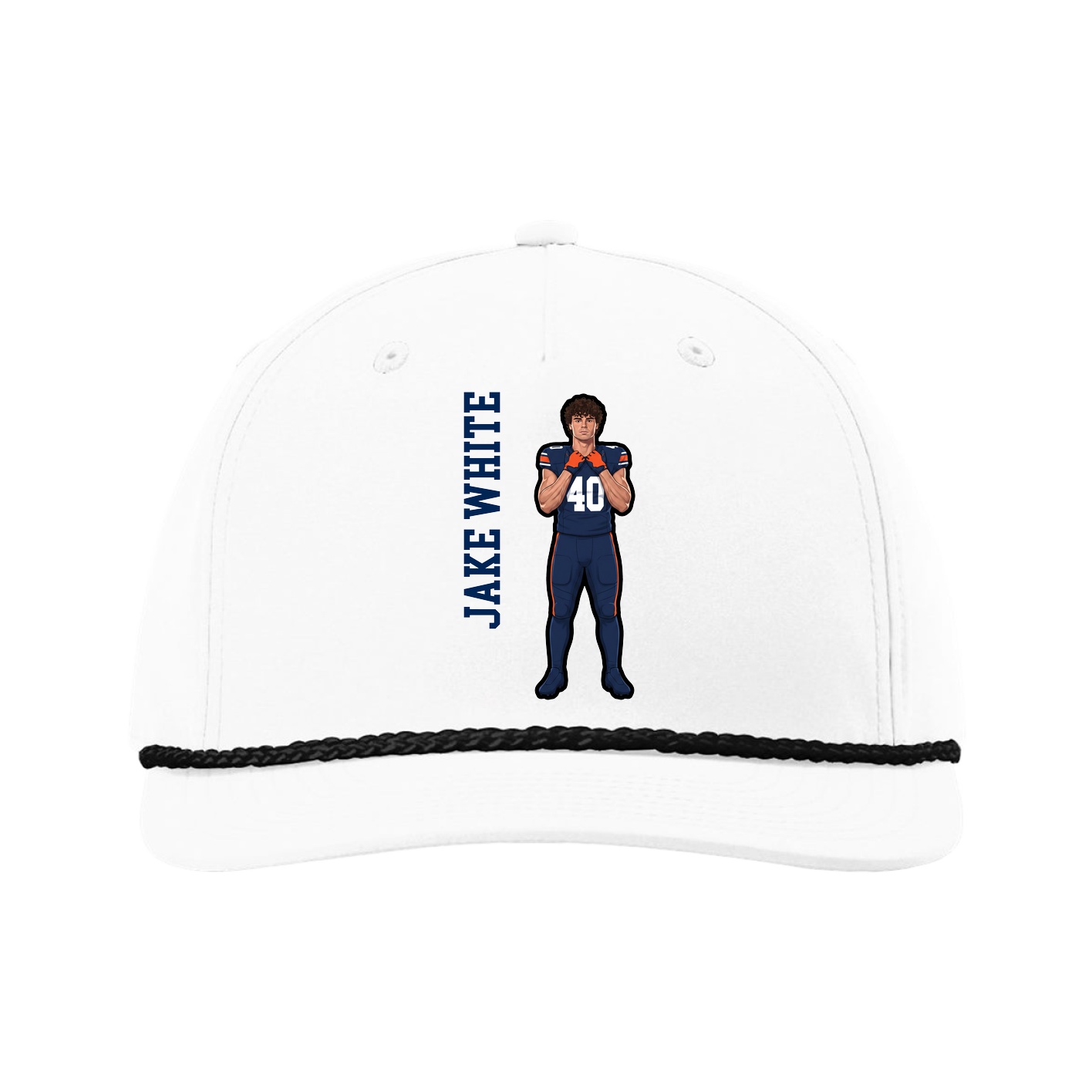 Five-Panel Classic Rope Cap — Name Vertical in White