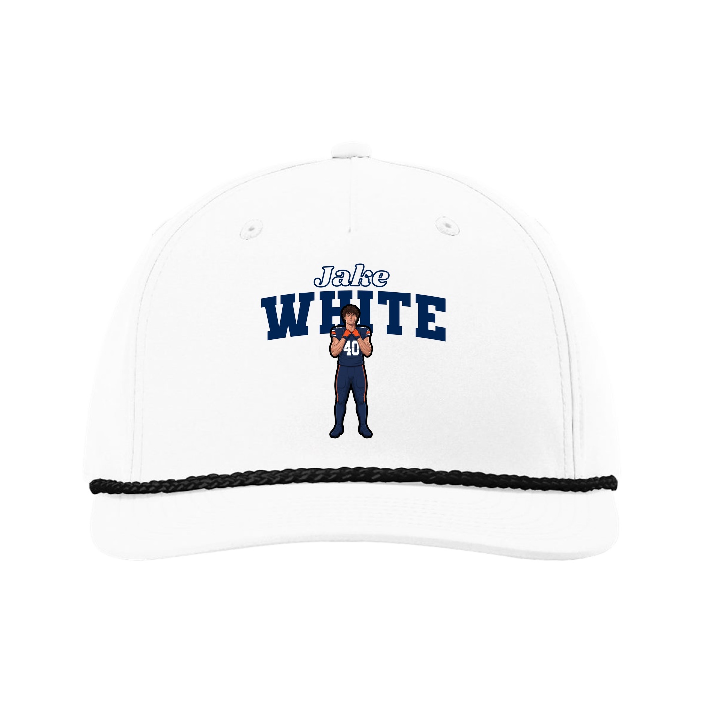 Five-Panel Classic Rope Cap — Name Arch in White