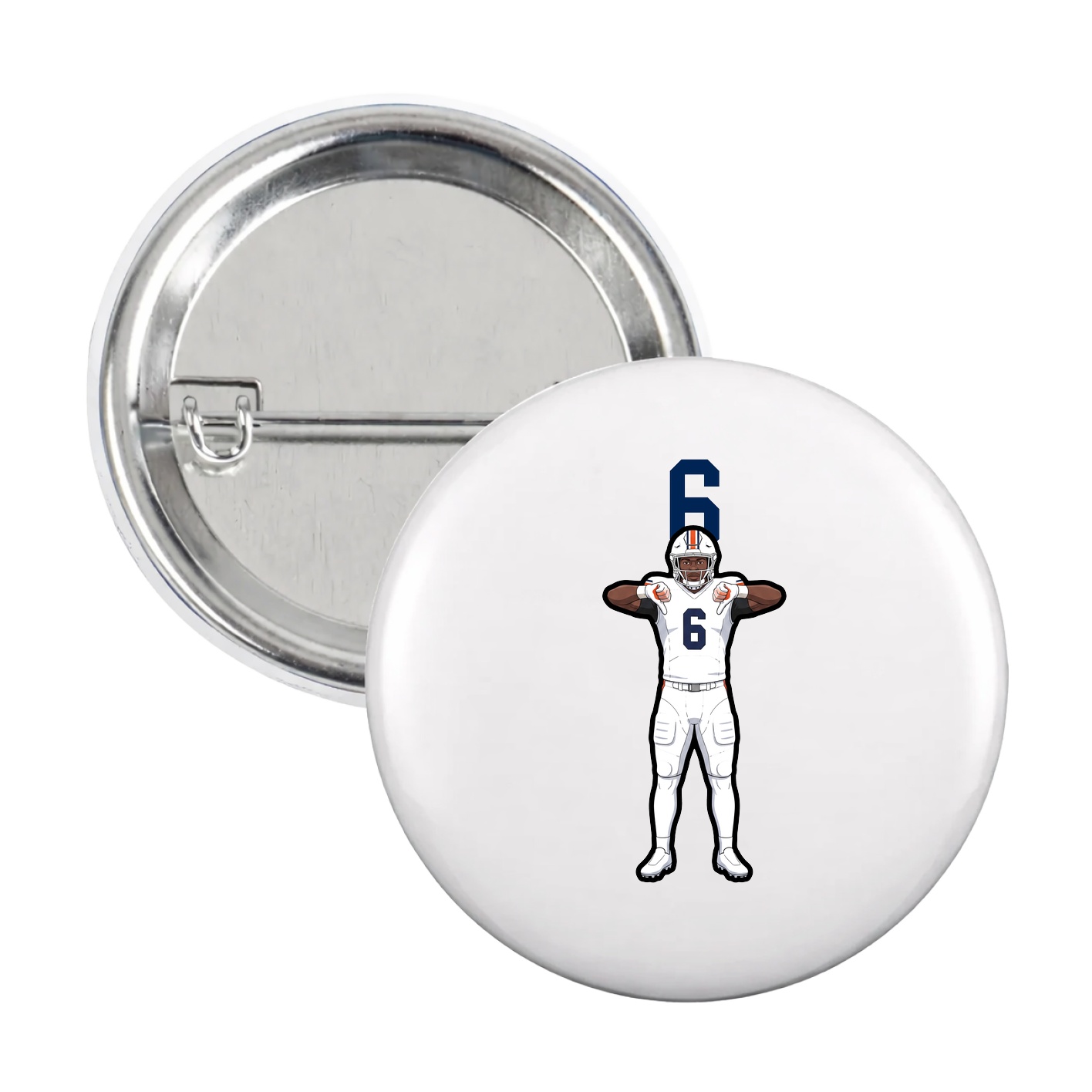 Game Day Button — Number Top in White