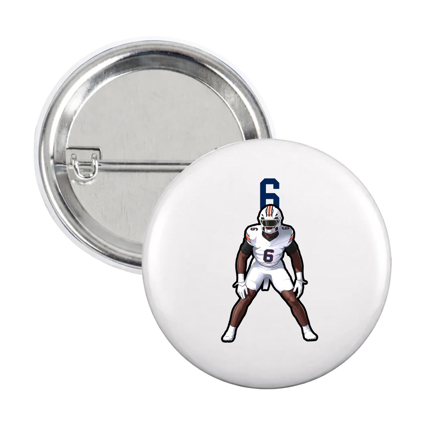 Game Day Button — Number Top in White