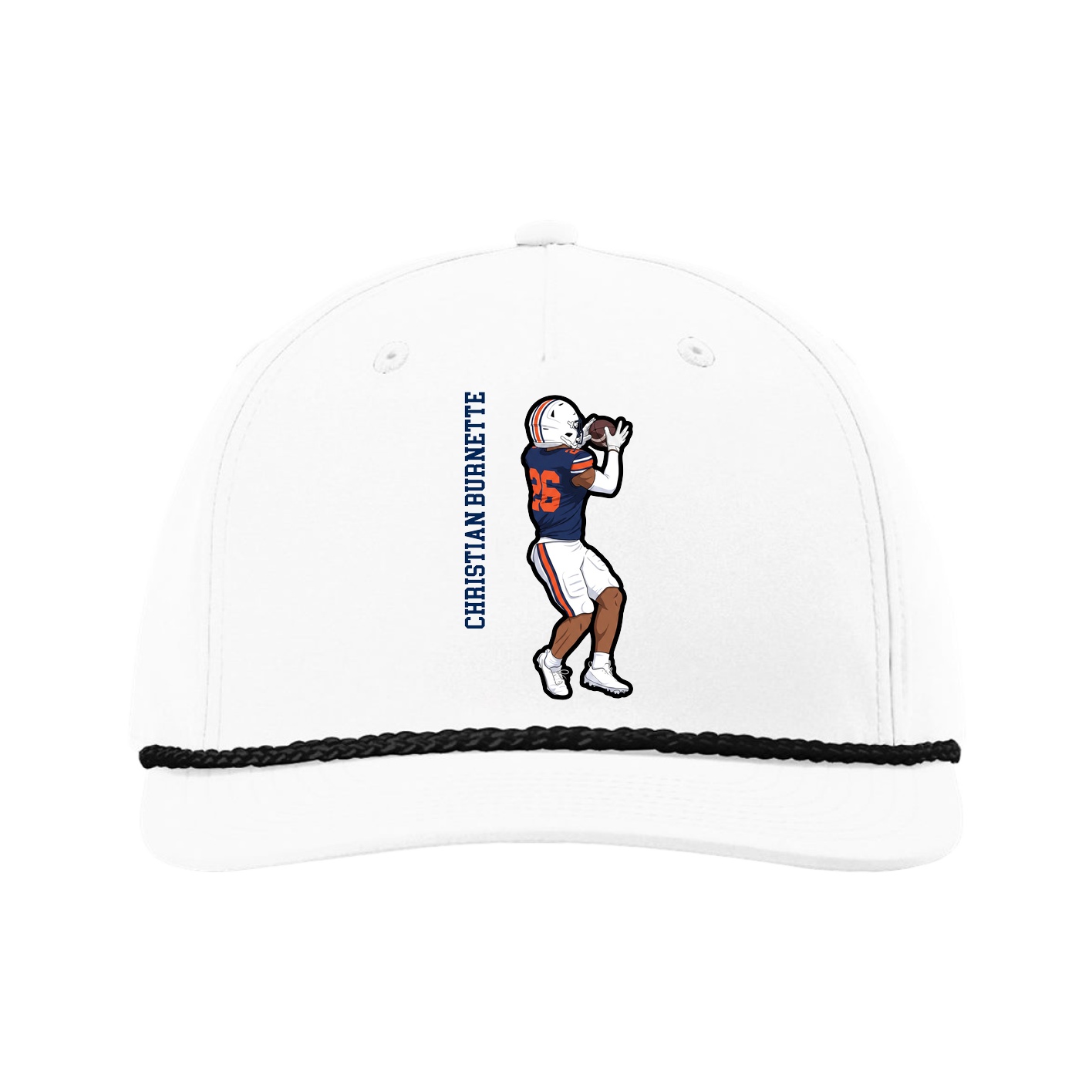 Five-Panel Classic Rope Cap — Name Vertical in White