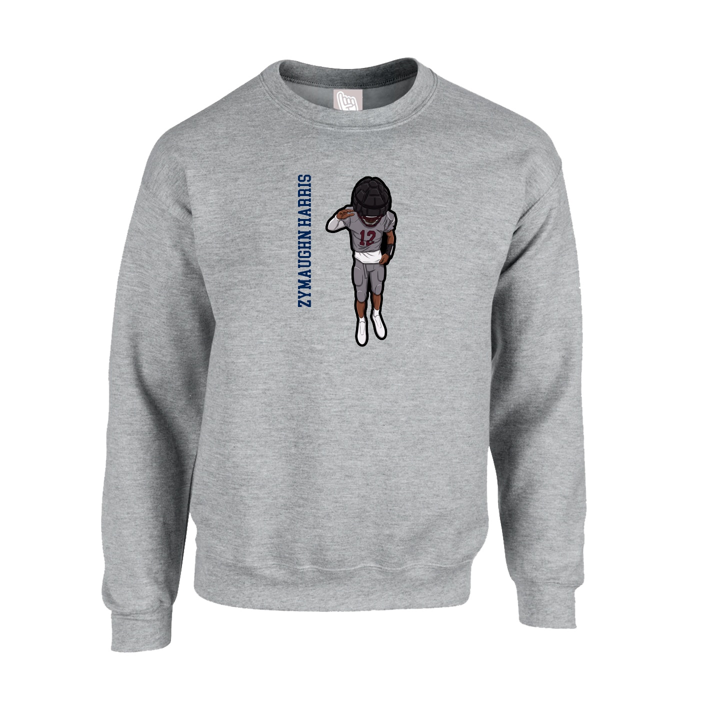 Fleece Crew — Name Vertical in Grey