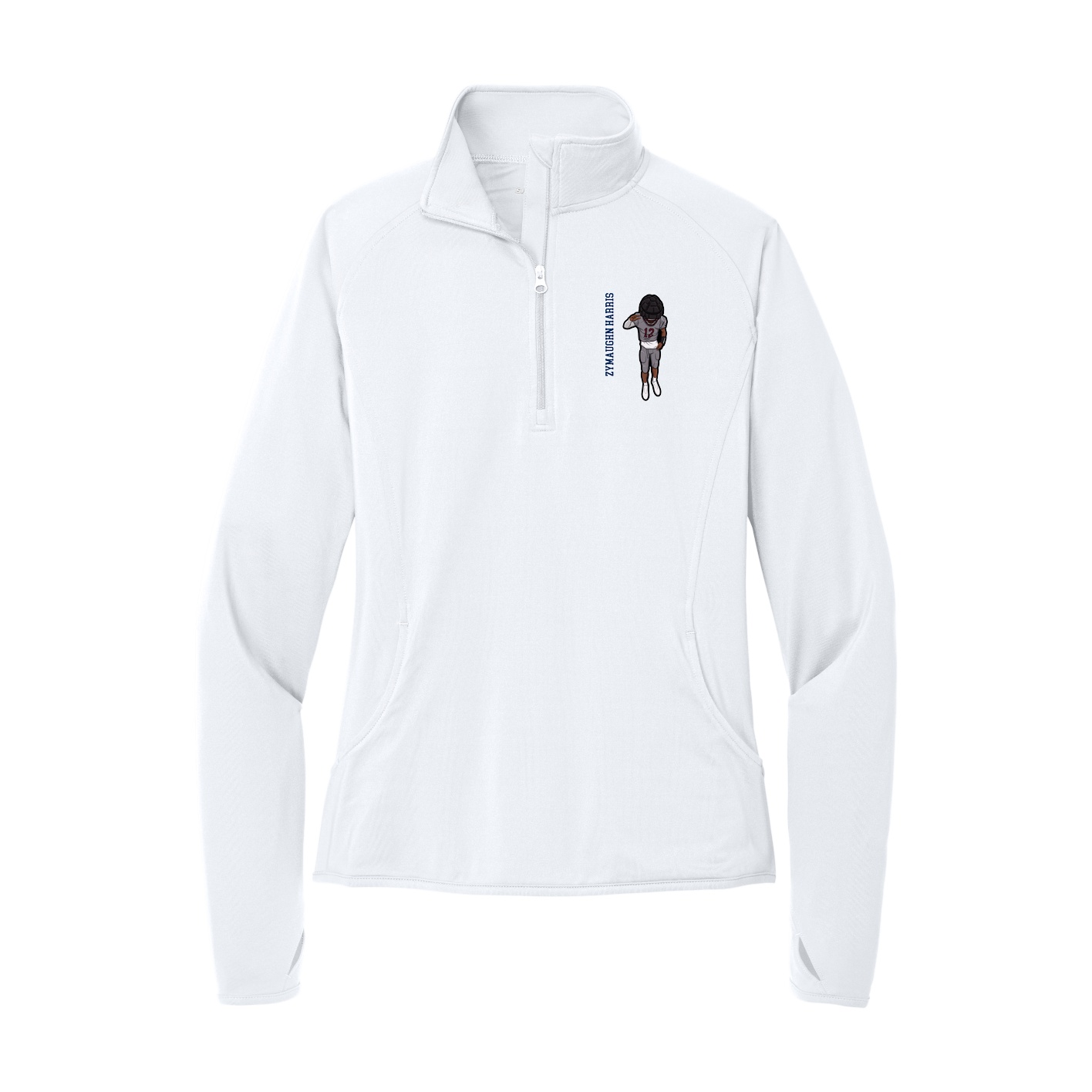 Women's Q-Zip Pullover — Name Vertical in White