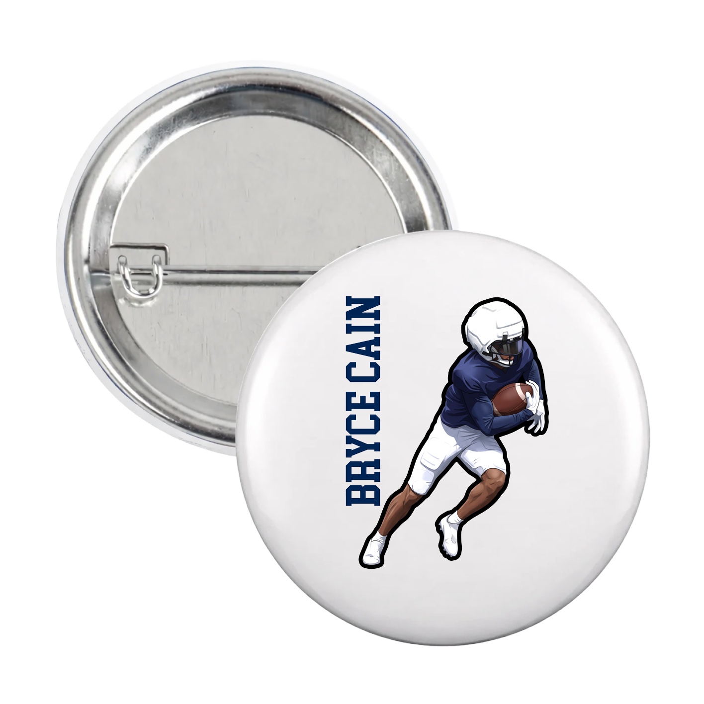 Game Day Button — Name Vertical in White