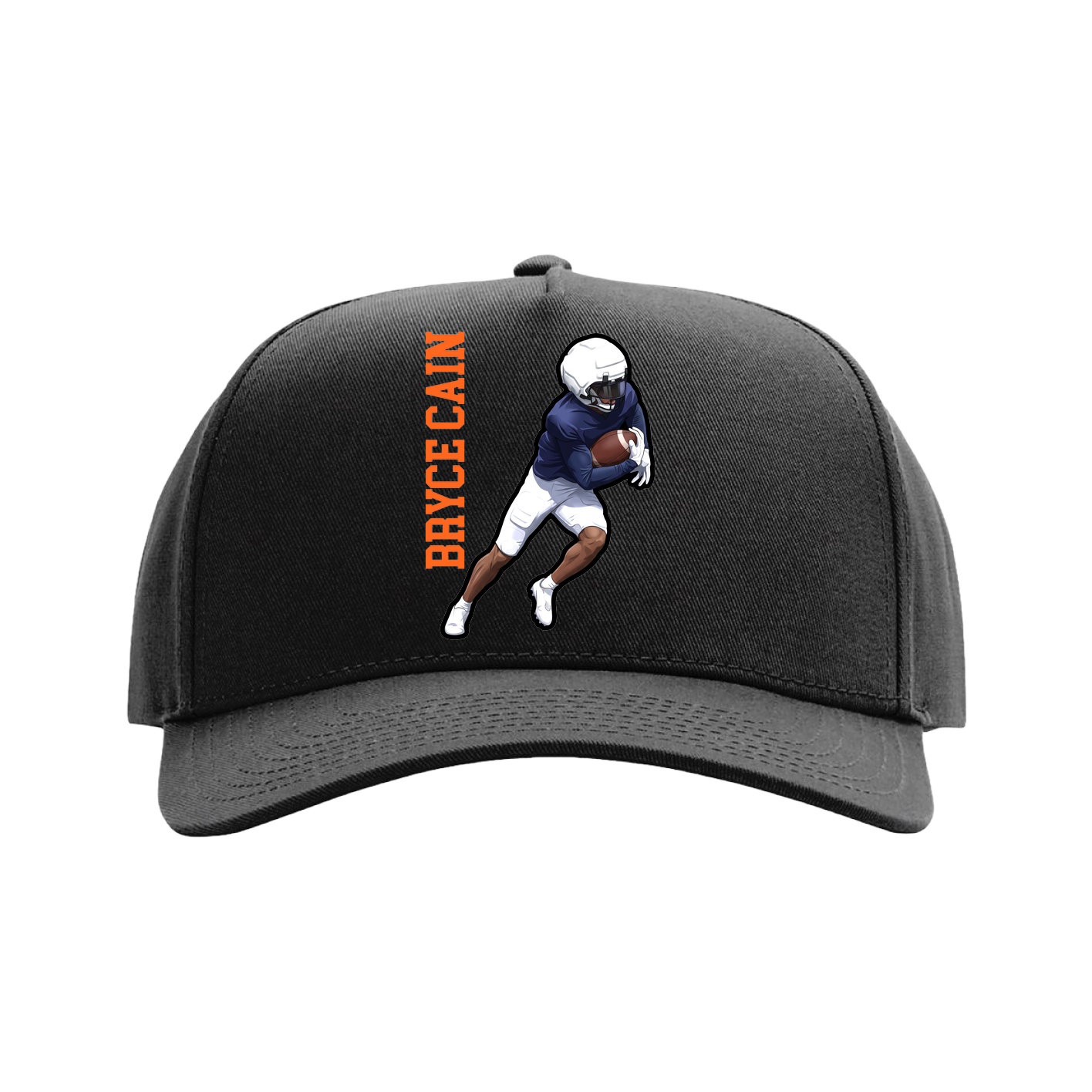 Full Fabric Five-Panel Champ Cap — Name Vertical in Black