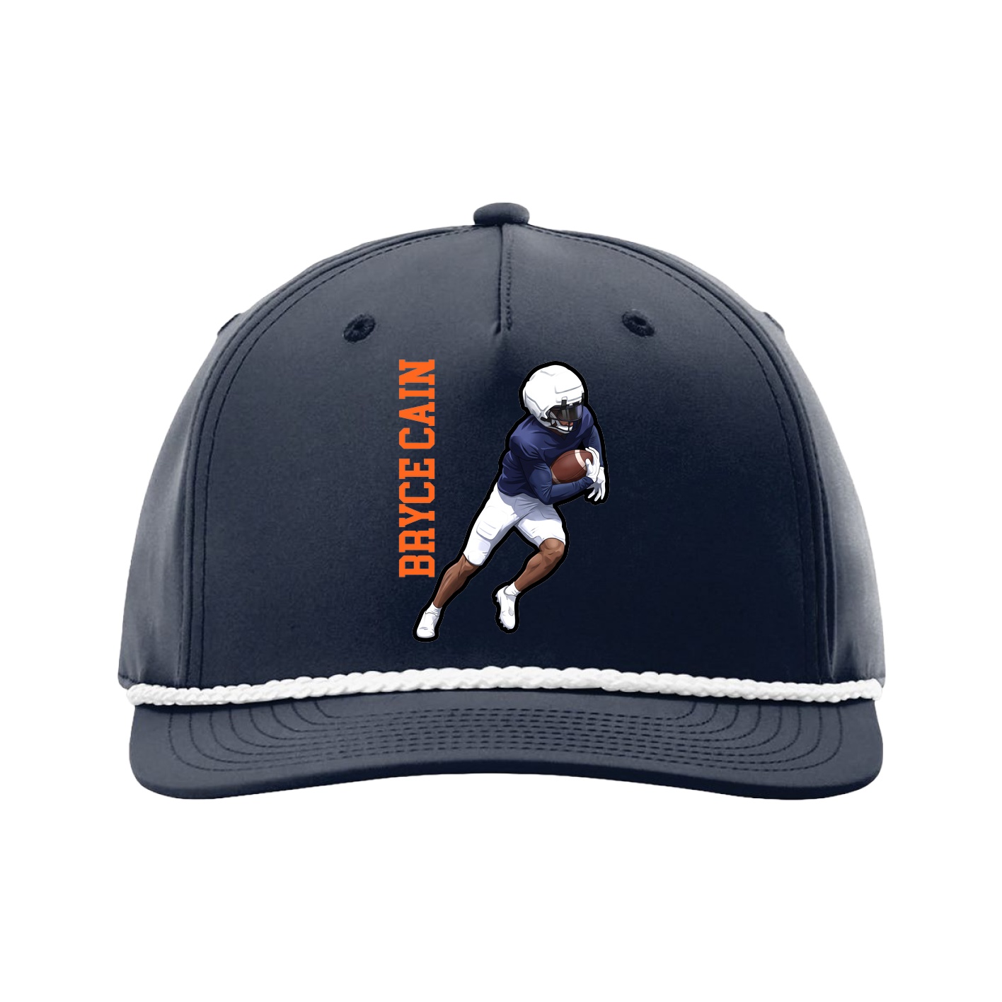 Five-Panel Classic Rope Cap — Name Vertical in Navy