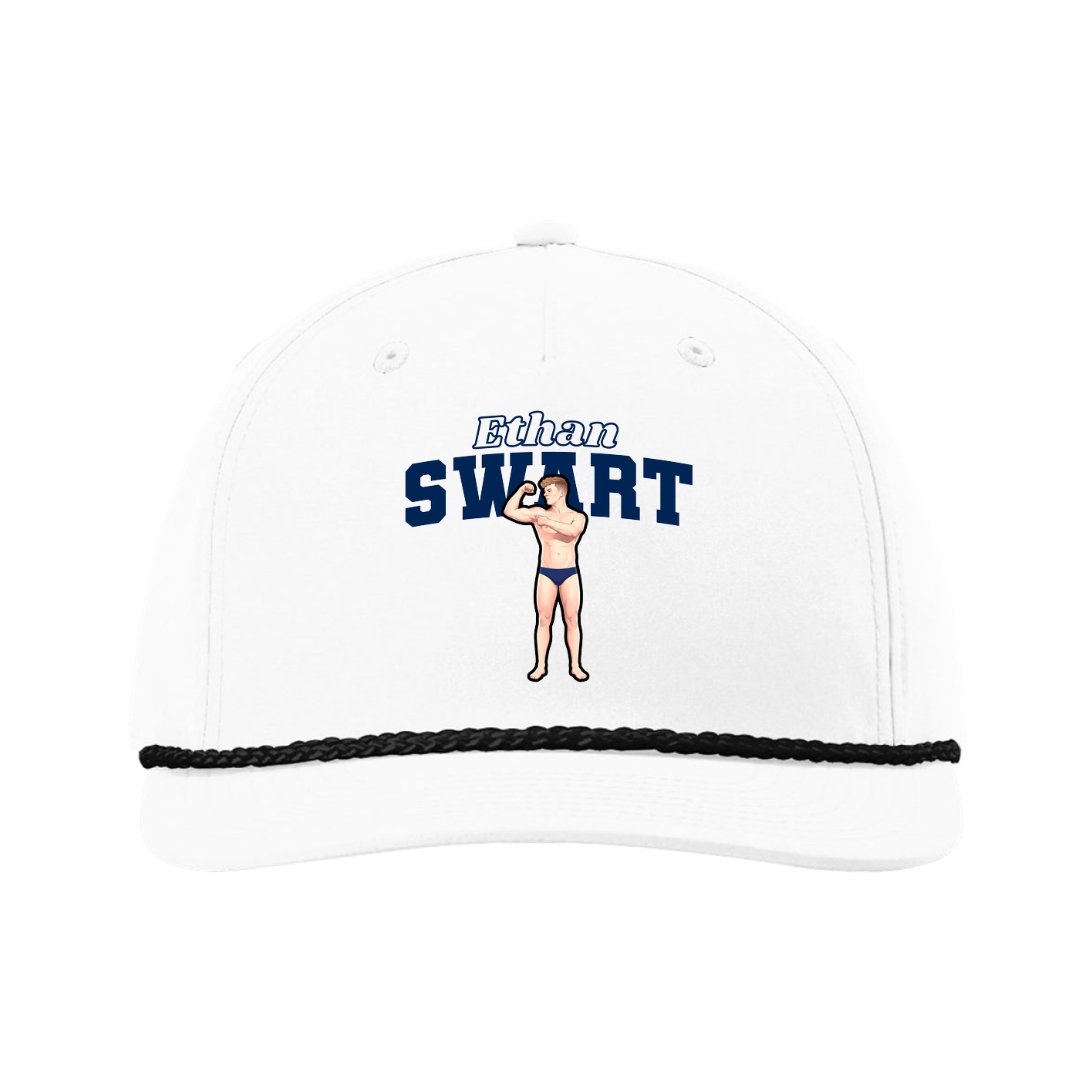 Five-Panel Classic Rope Cap — Name Arch in White