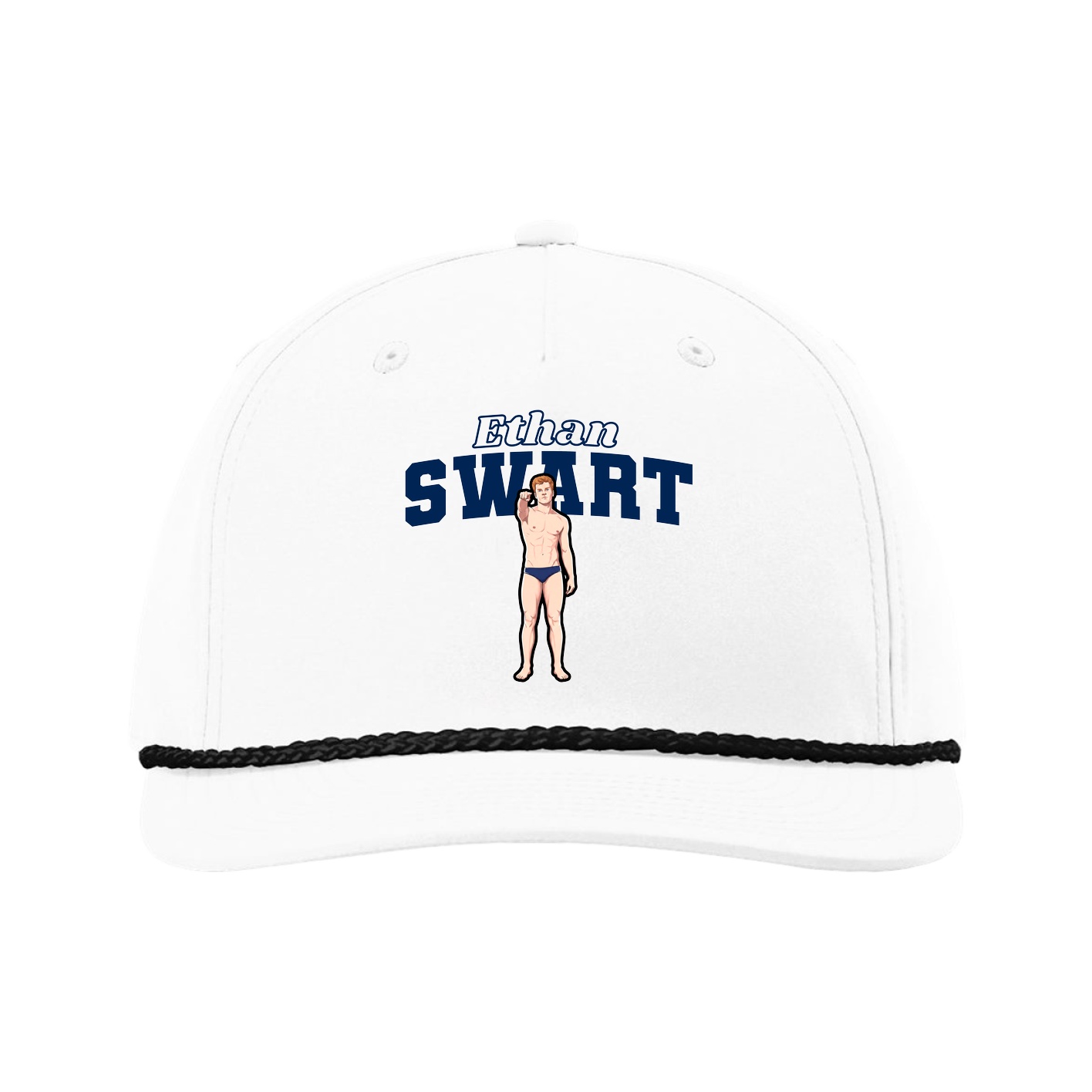 Five-Panel Classic Rope Cap — Name Arch in White