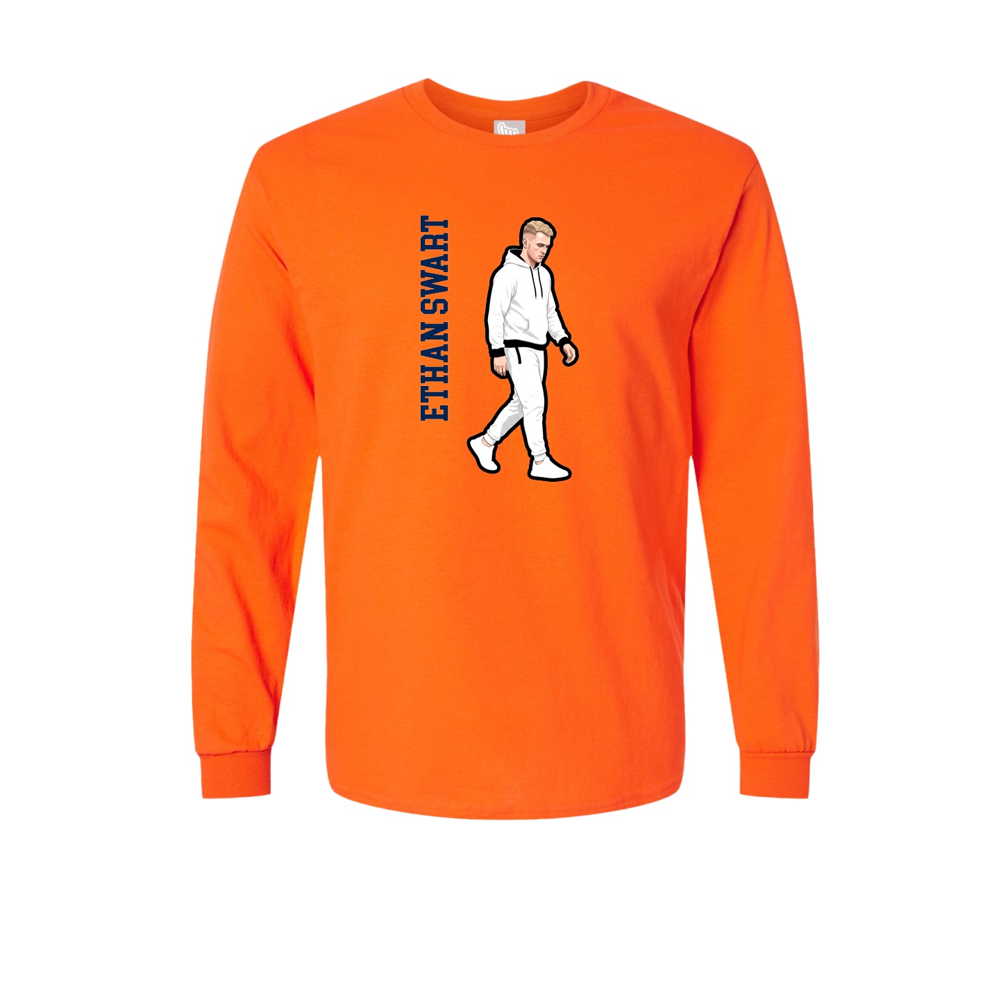 Long Sleeve Tee — Name Vertical in Orange