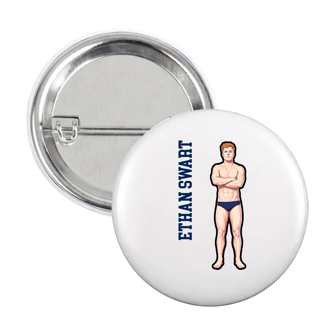 Game Day Button — Name Vertical in White