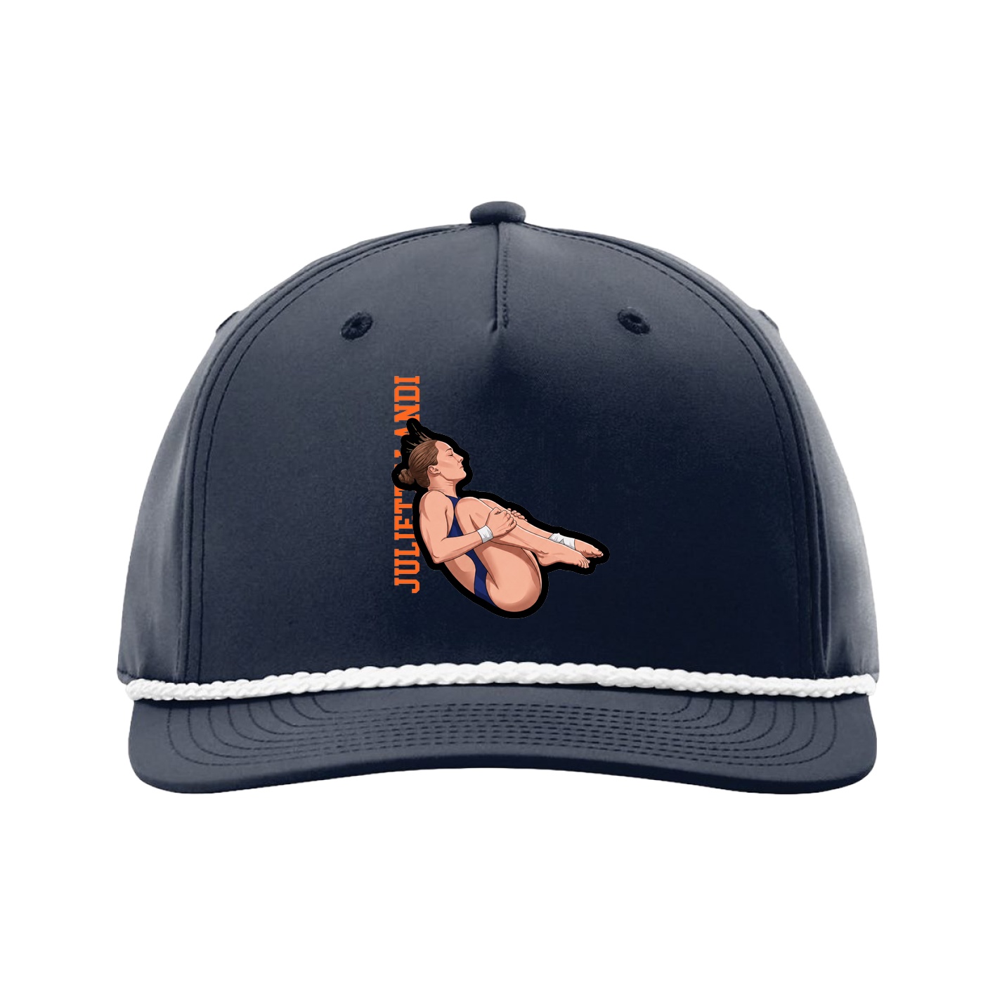 Five-Panel Classic Rope Cap — Name Vertical in Navy
