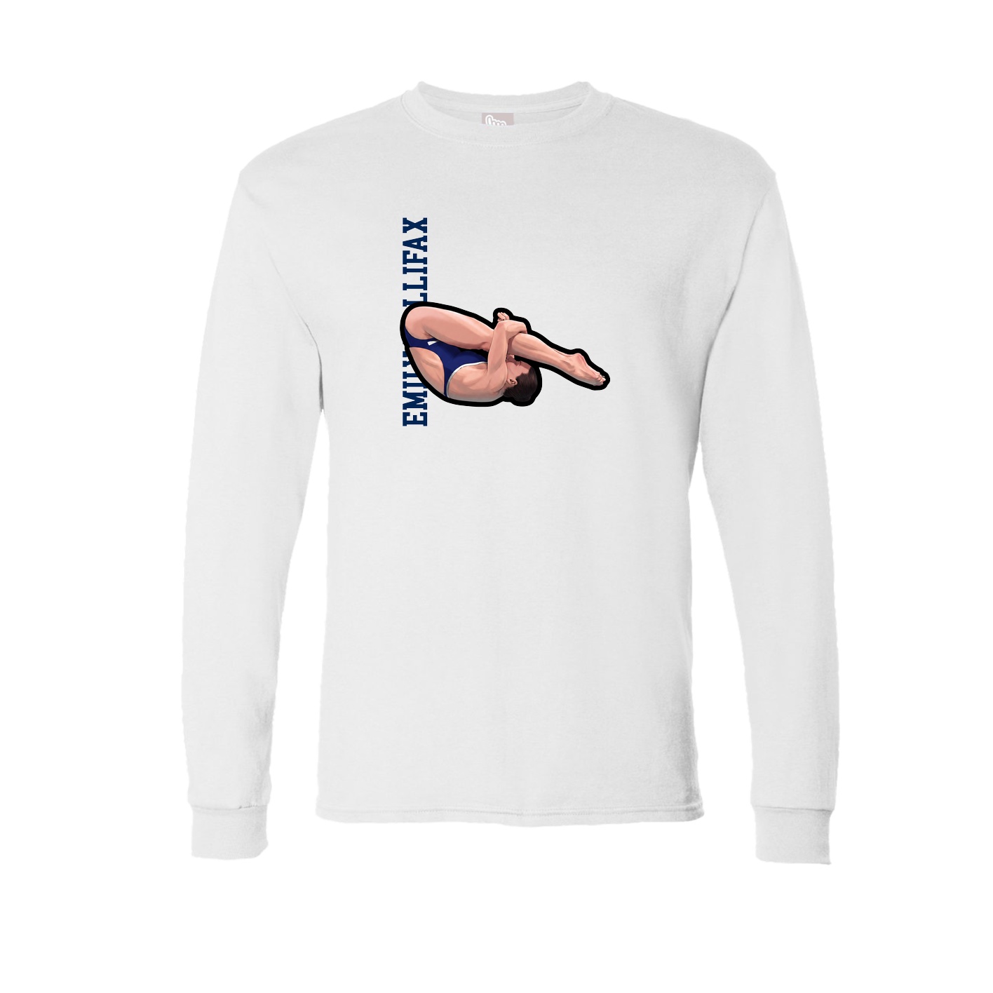 Long Sleeve Tee — Name Vertical in White