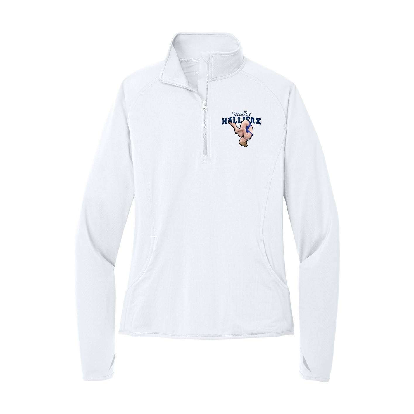 Women's Q-Zip Pullover — Name Arch in White