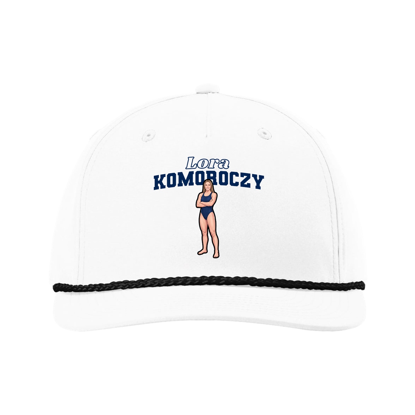 Five-Panel Classic Rope Cap — Name Arch in White