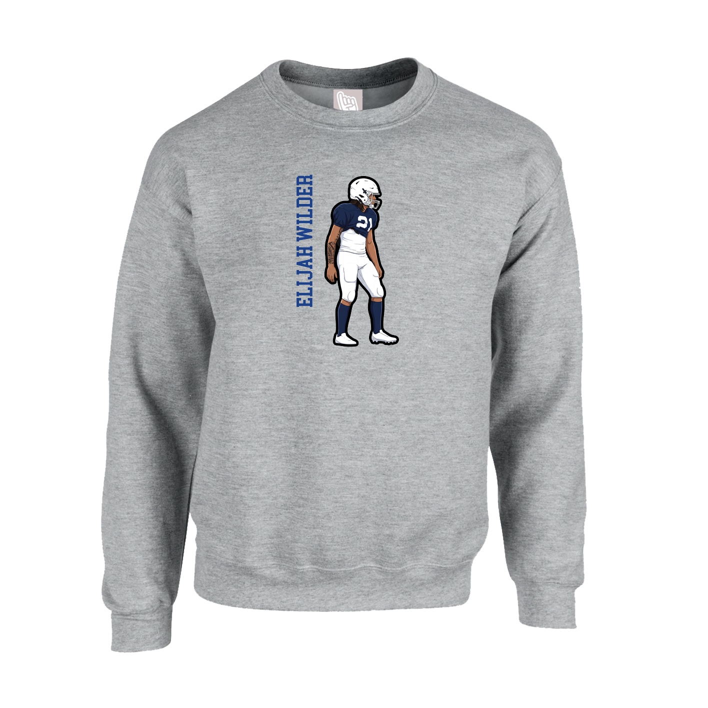 Fleece Crew — Name Vertical in Grey