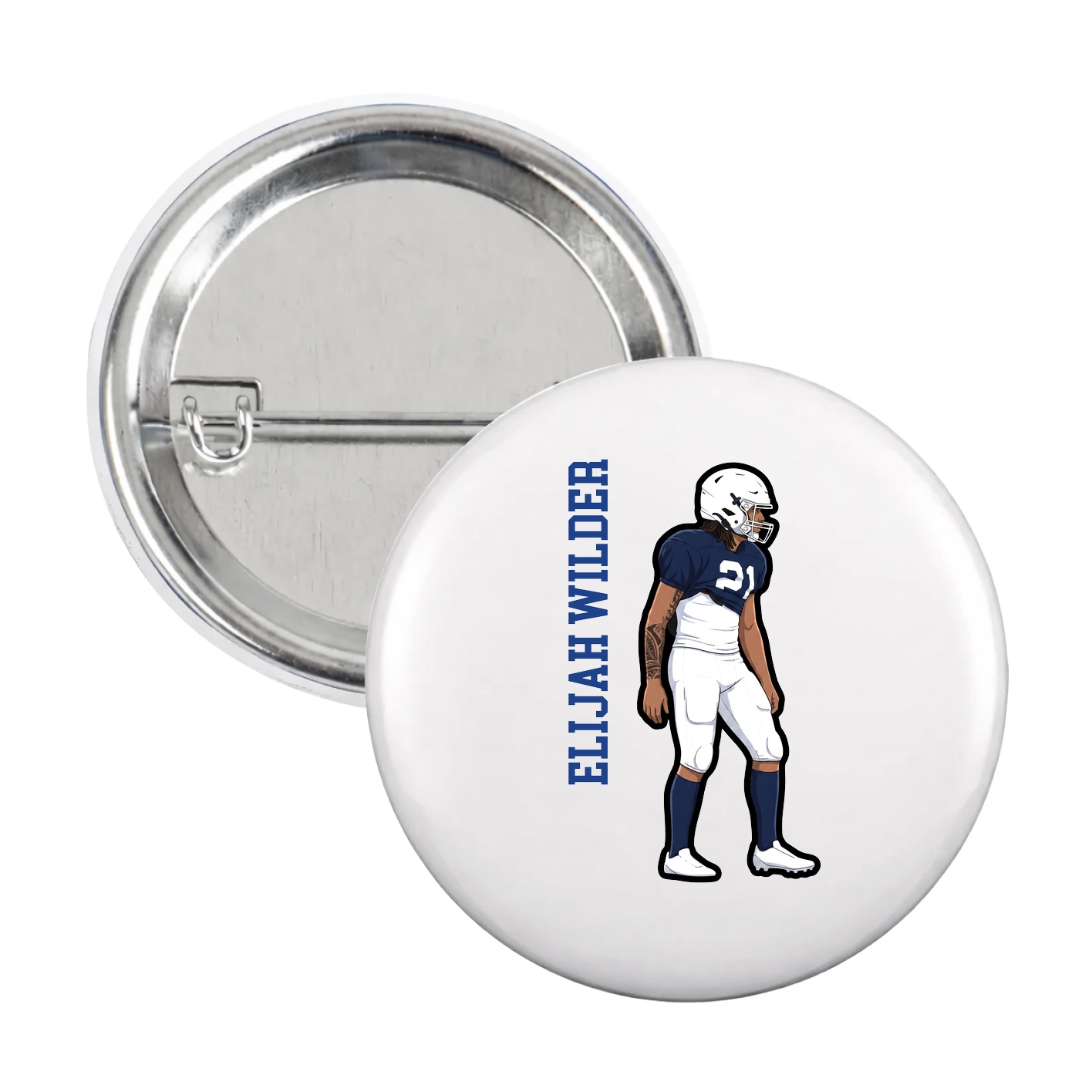 Game Day Button — Name Vertical in White