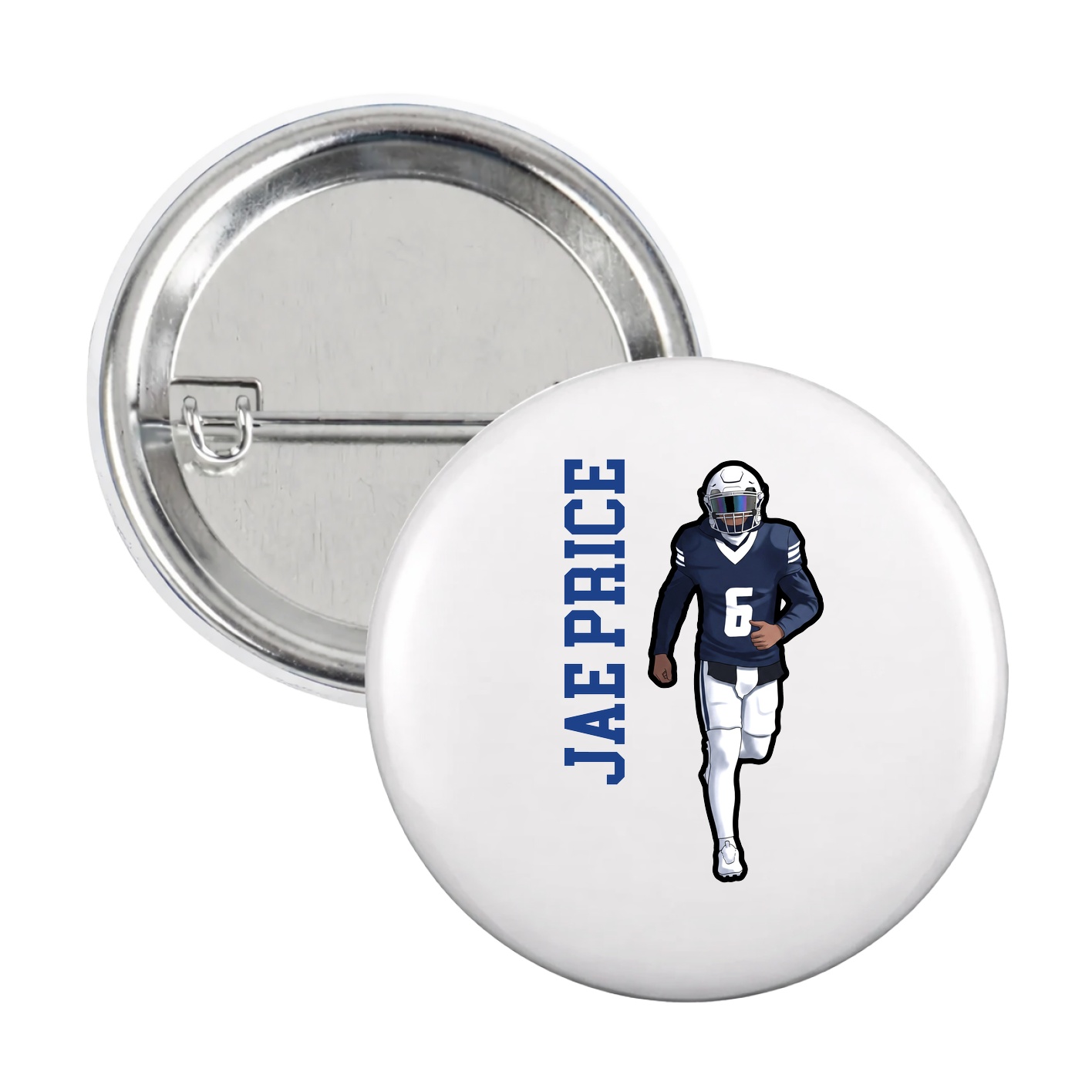Game Day Button — Name Vertical in White