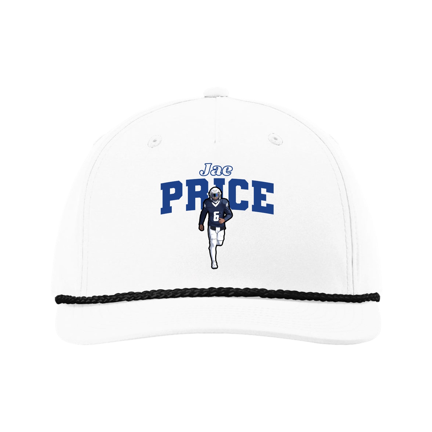 Five-Panel Classic Rope Cap — Name Arch in White