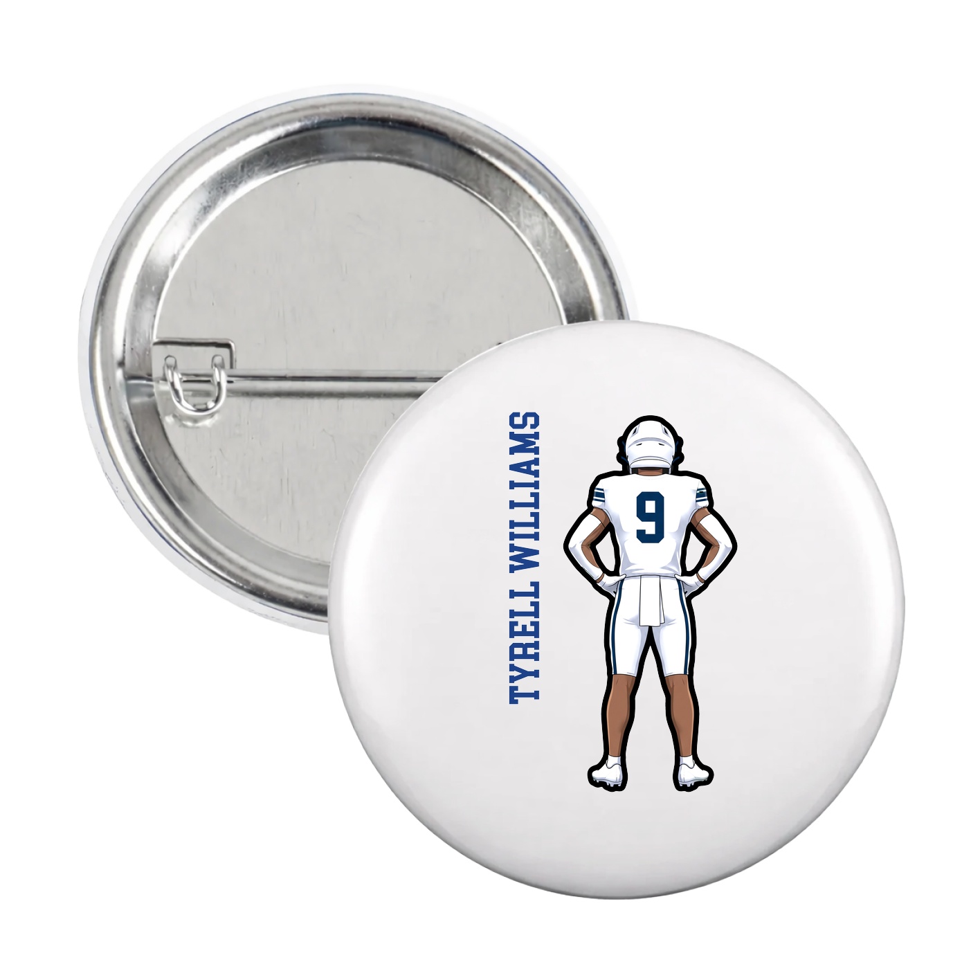 Game Day Button — Name Vertical in White