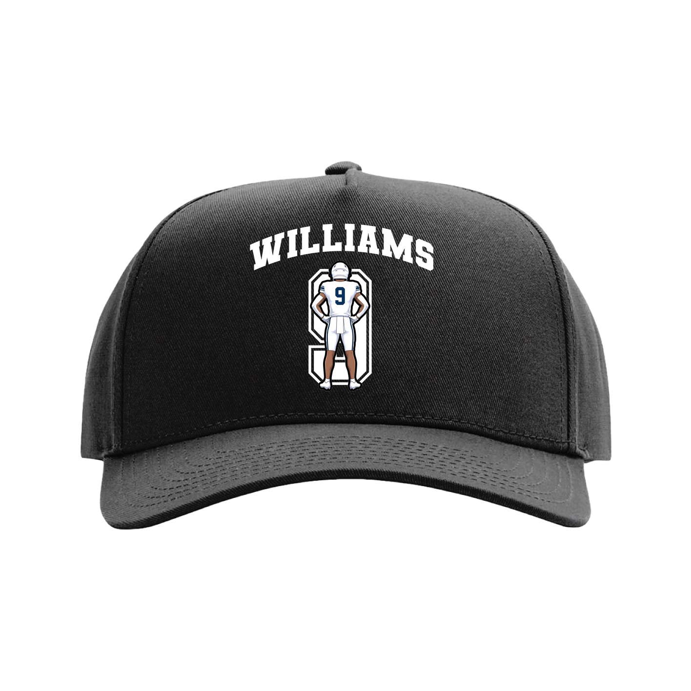 Full Fabric Five-Panel Champ Cap — Number in Black