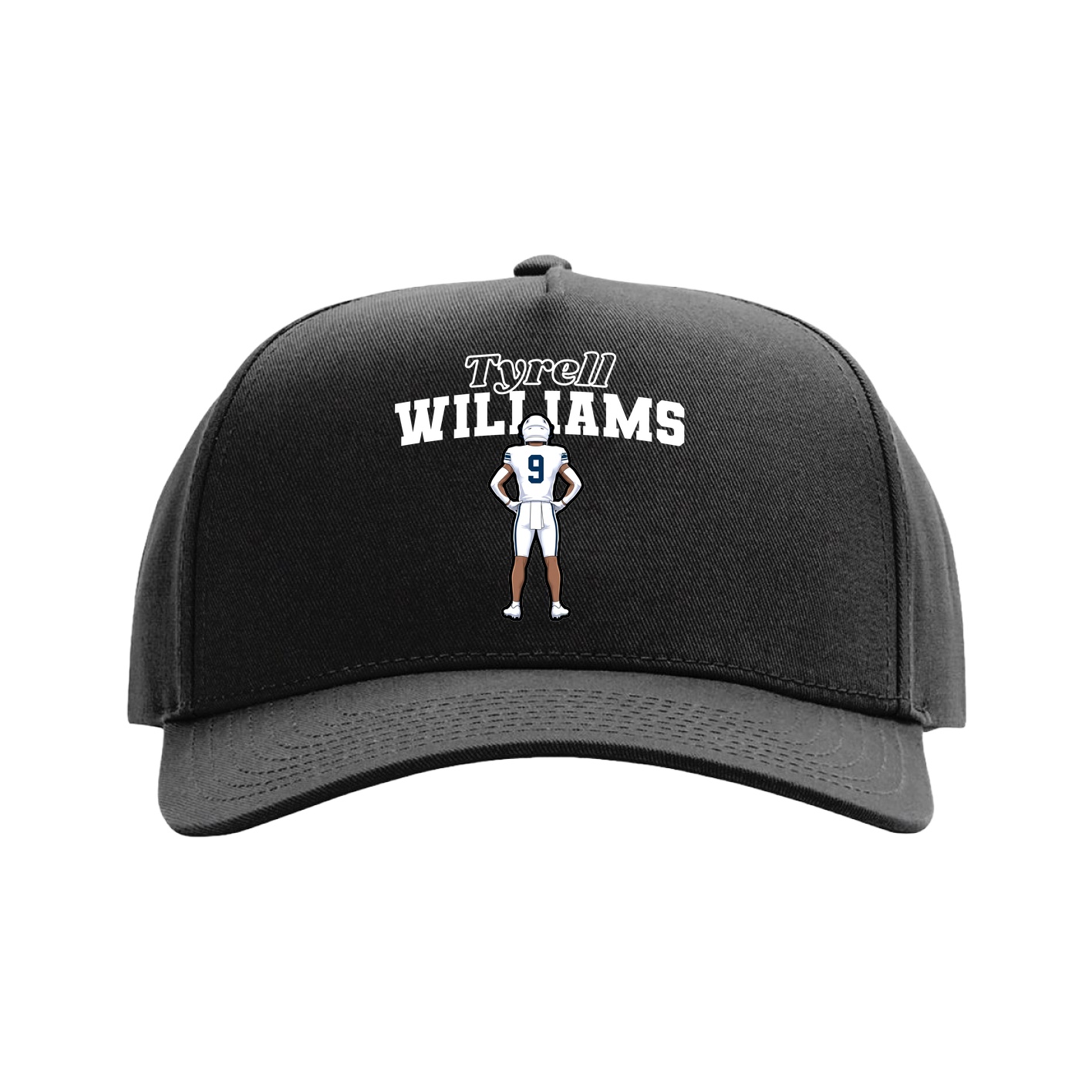 Full Fabric Five-Panel Champ Cap — Name Arch in Black