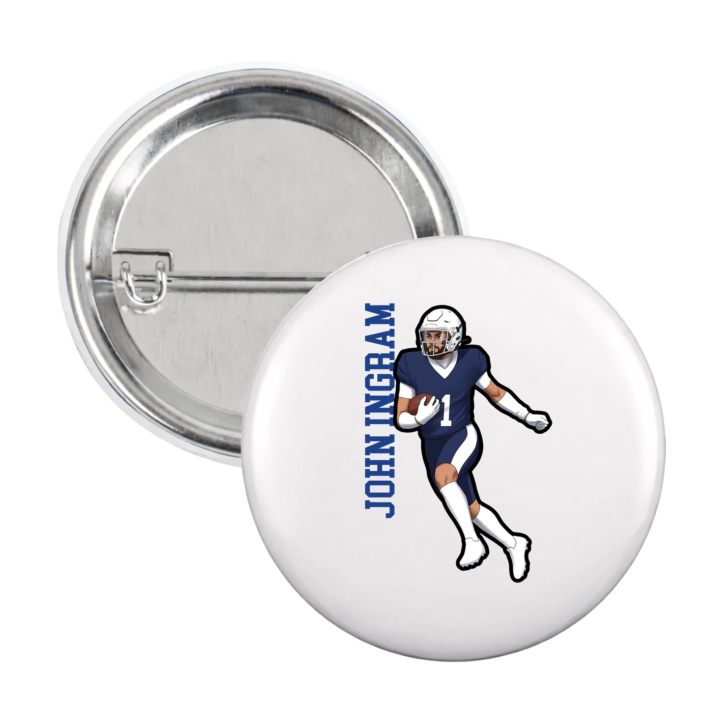 Game Day Button — Name Vertical in White