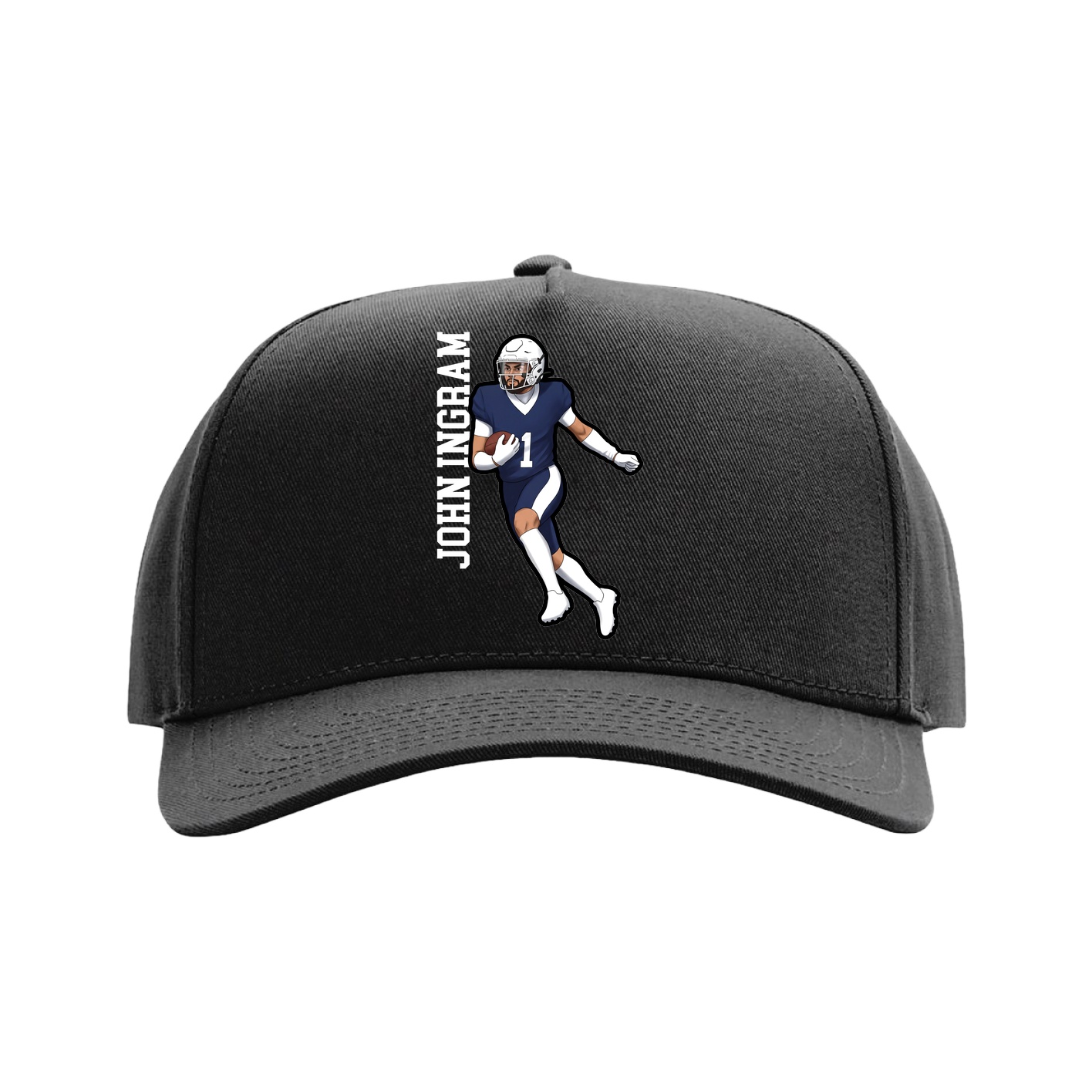Full Fabric Five-Panel Champ Cap — Name Vertical in Black