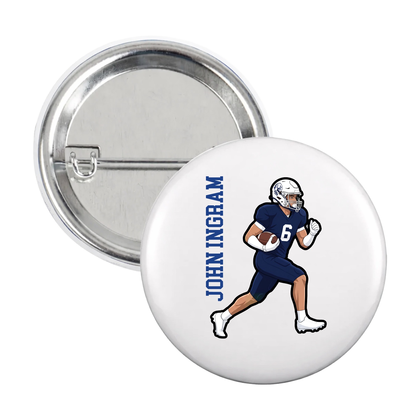 Game Day Button — Name Vertical in White