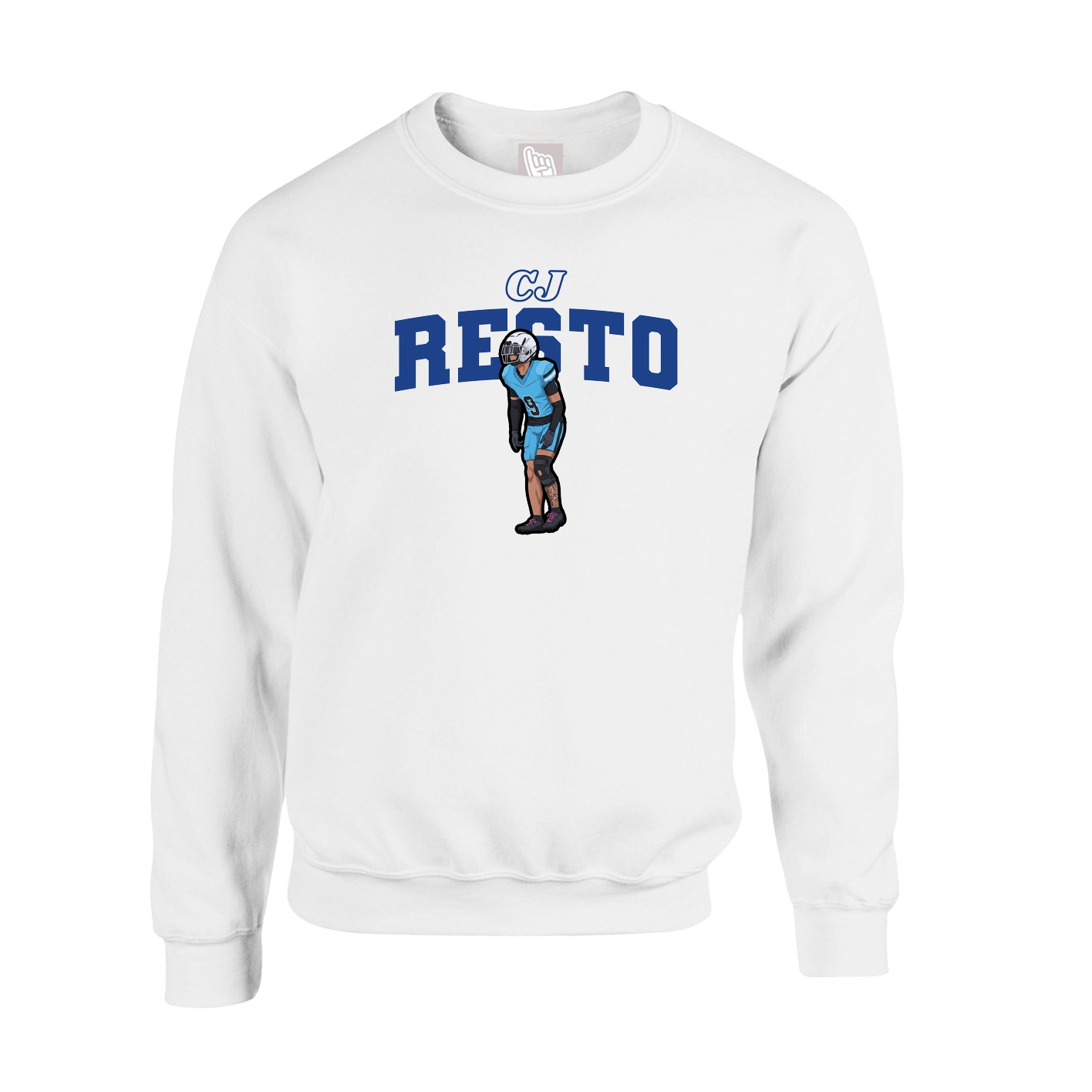 Fleece Crew — Name Arch in White