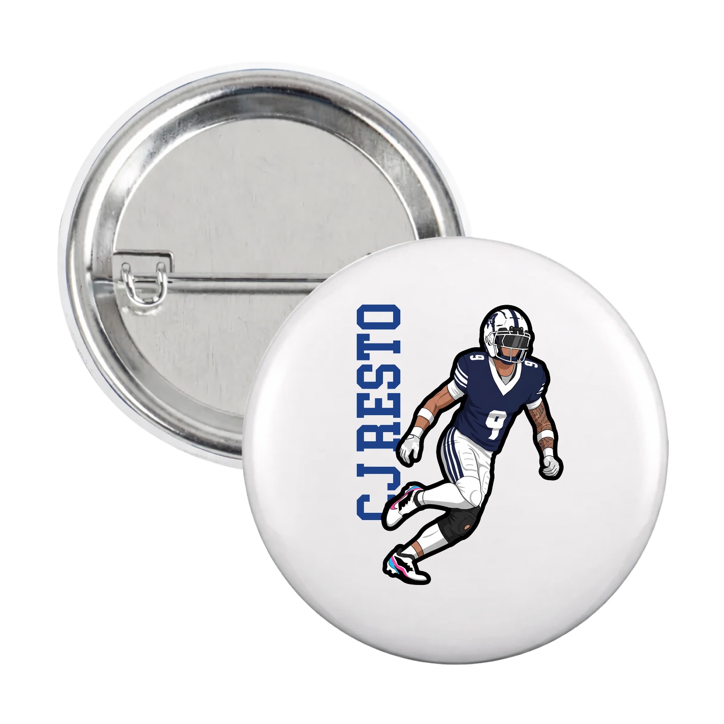Game Day Button — Name Vertical in White