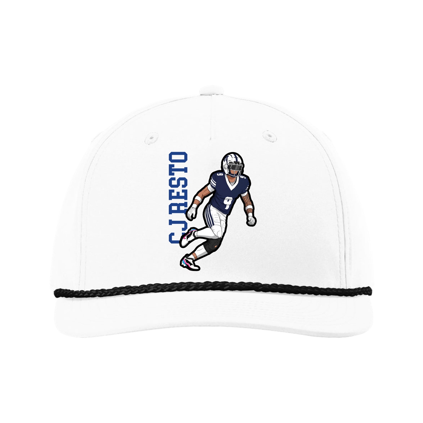 Five-Panel Classic Rope Cap — Name Vertical in White