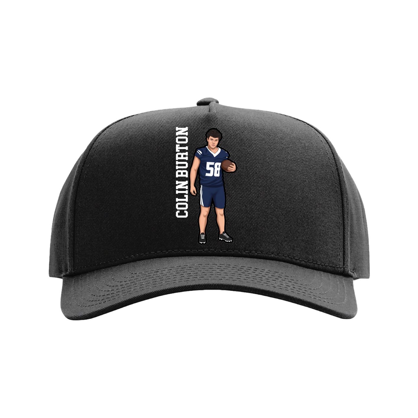Full Fabric Five-Panel Champ Cap — Name Vertical in Black