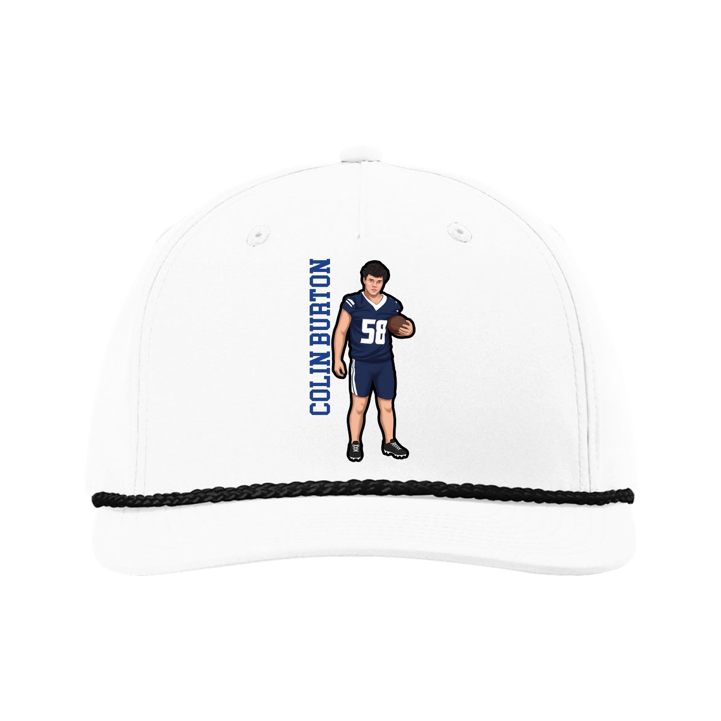 Five-Panel Classic Rope Cap — Name Vertical in White
