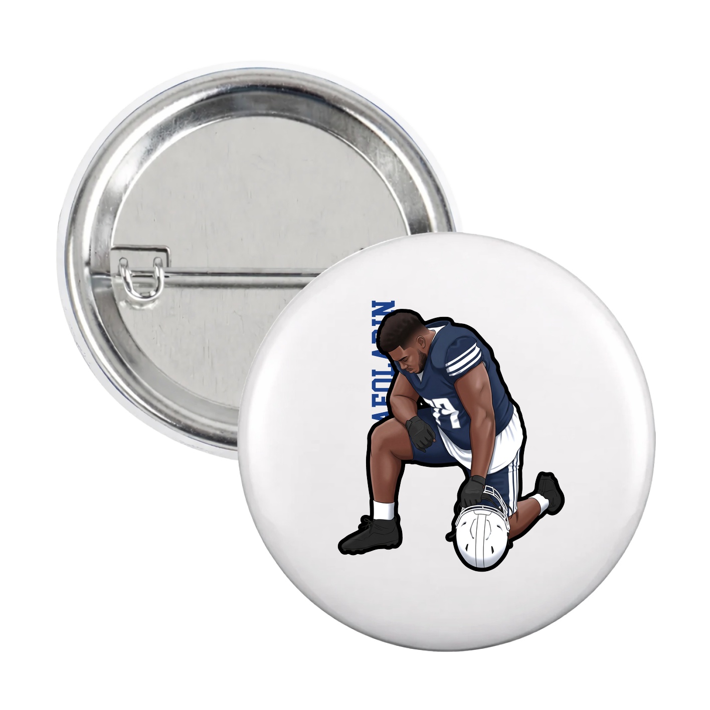 Game Day Button — Name Vertical in White