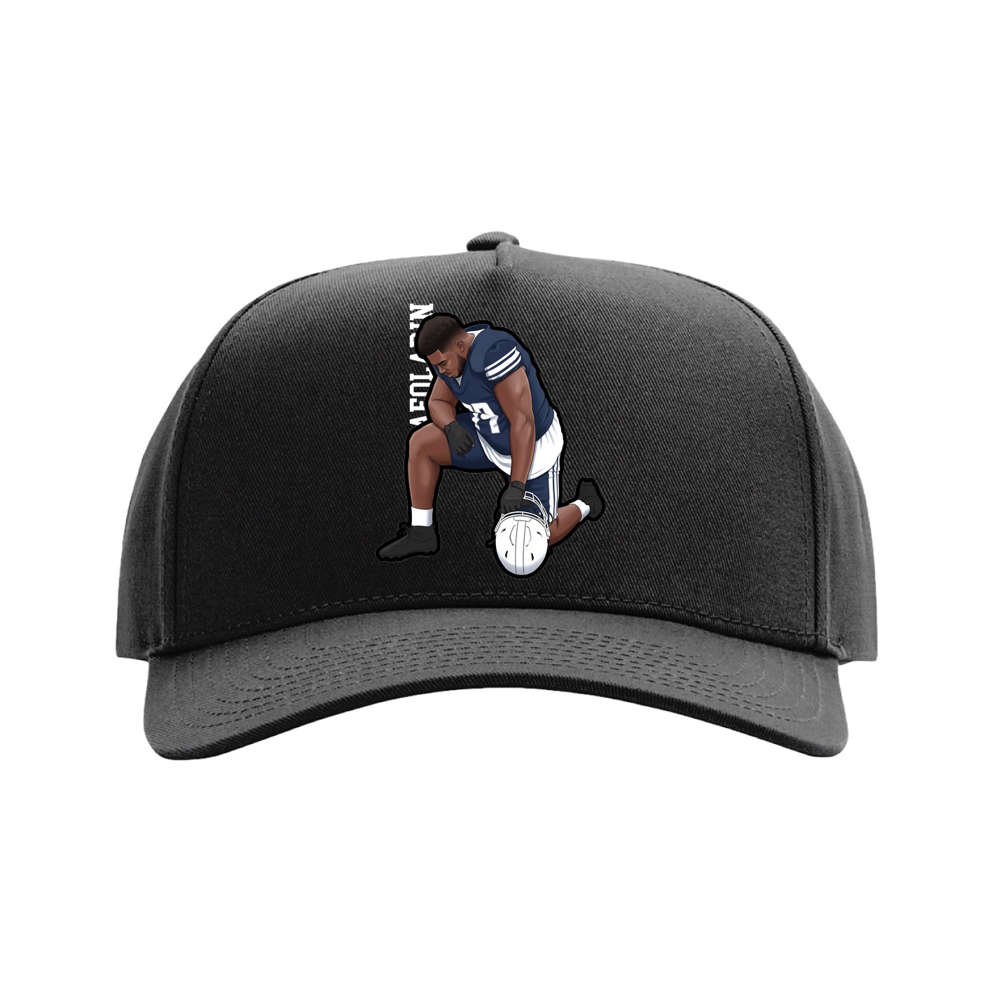 Full Fabric Five-Panel Champ Cap — Name Vertical in Black