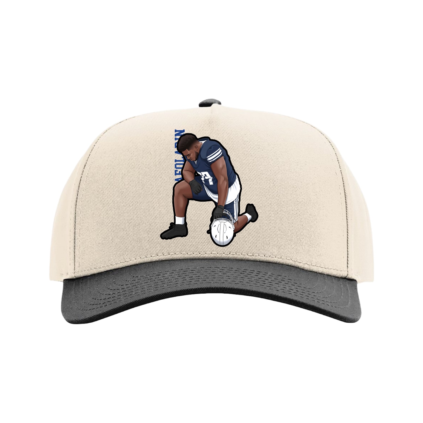 Full Fabric Five-Panel Champ Cap — Name Vertical in Cream/Black