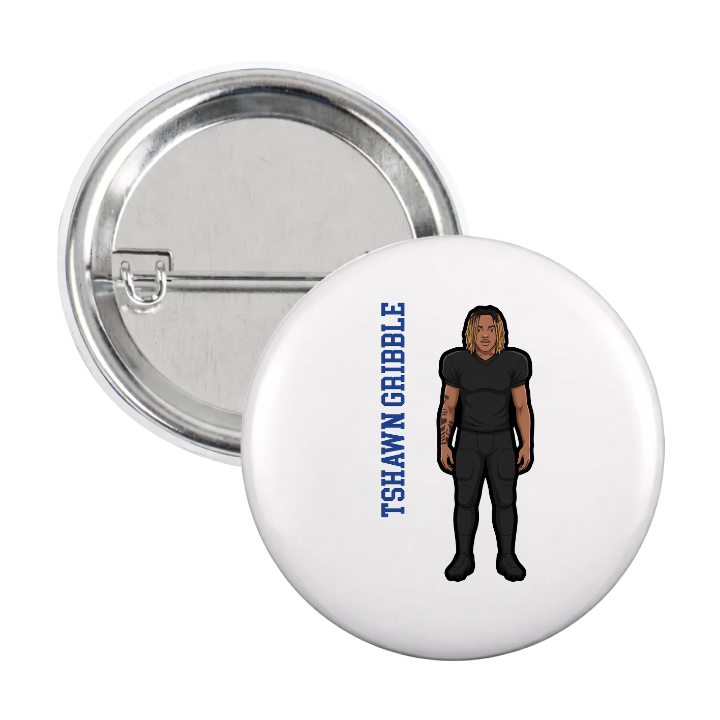 Game Day Button — Name Vertical in White