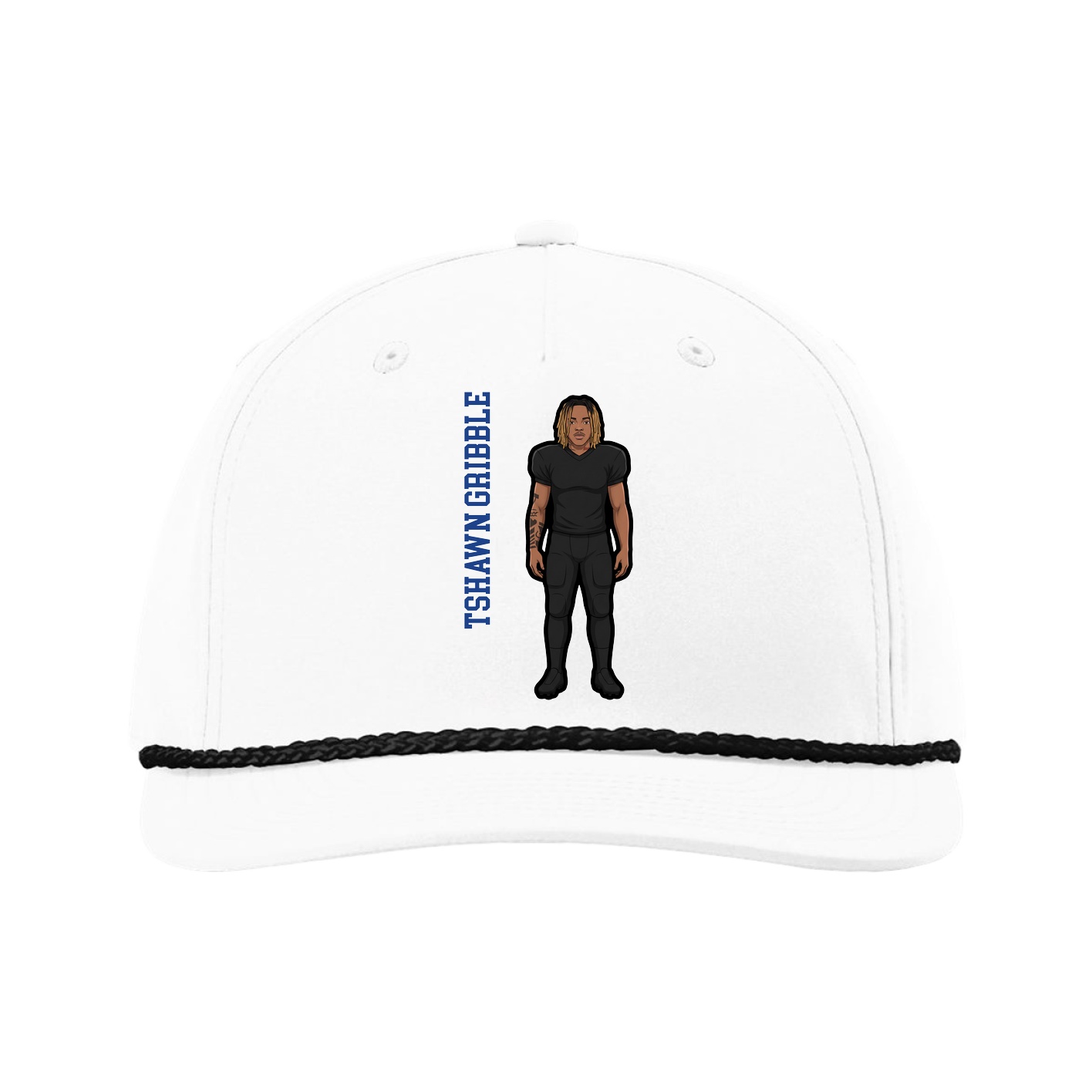 Five-Panel Classic Rope Cap — Name Vertical in White