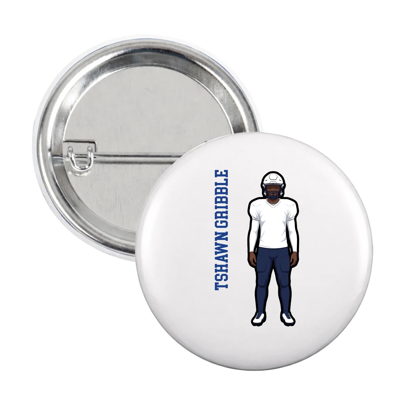 Game Day Button — Name Vertical in White