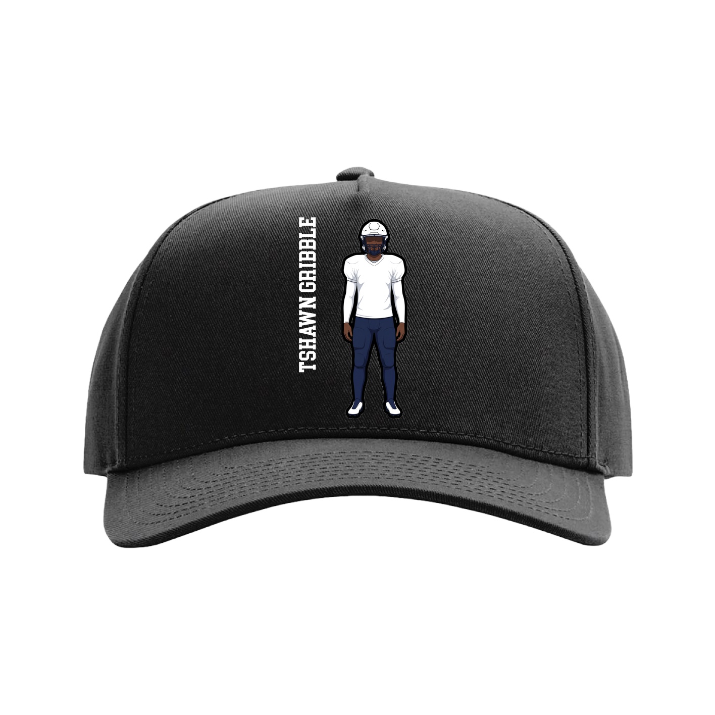 Full Fabric Five-Panel Champ Cap — Name Vertical in Black