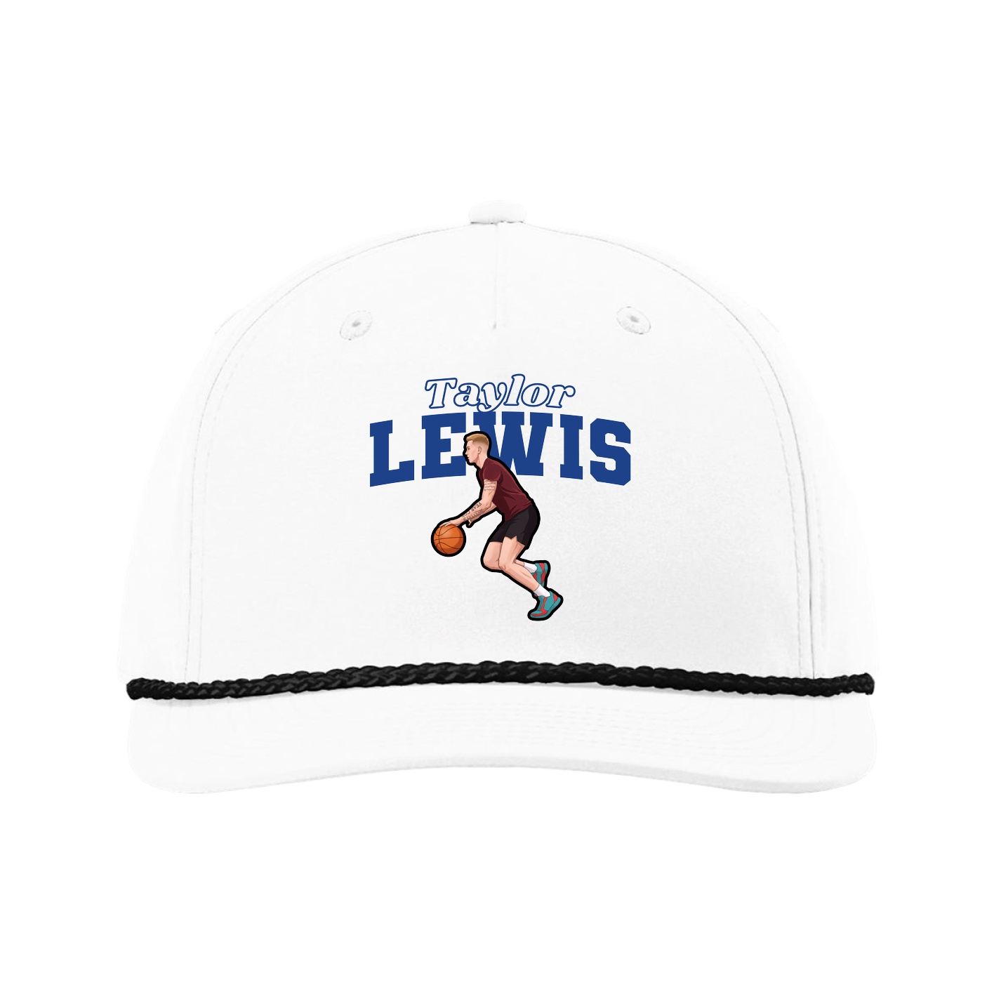 Five-Panel Classic Rope Cap — Name Arch in White