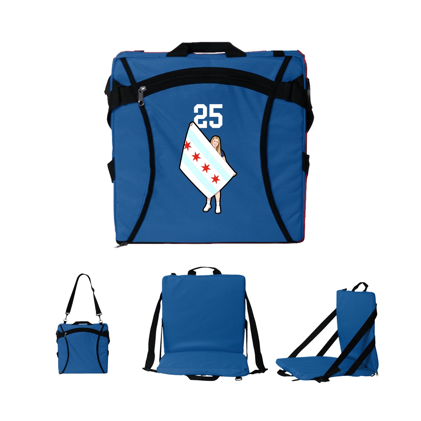 Folding Stadium Seat — Number Top in Royal