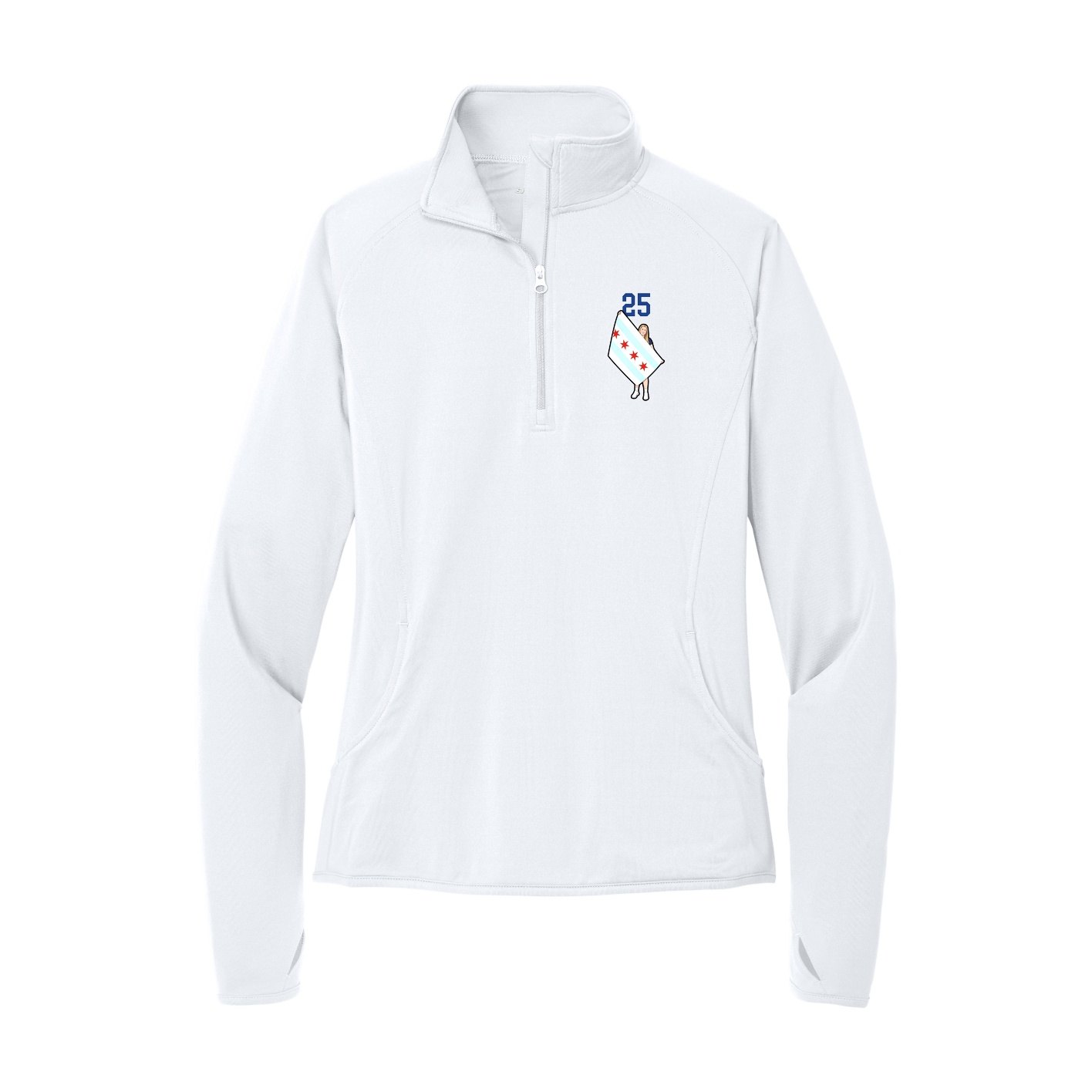 Women's Q-Zip Pullover — Number Top in White