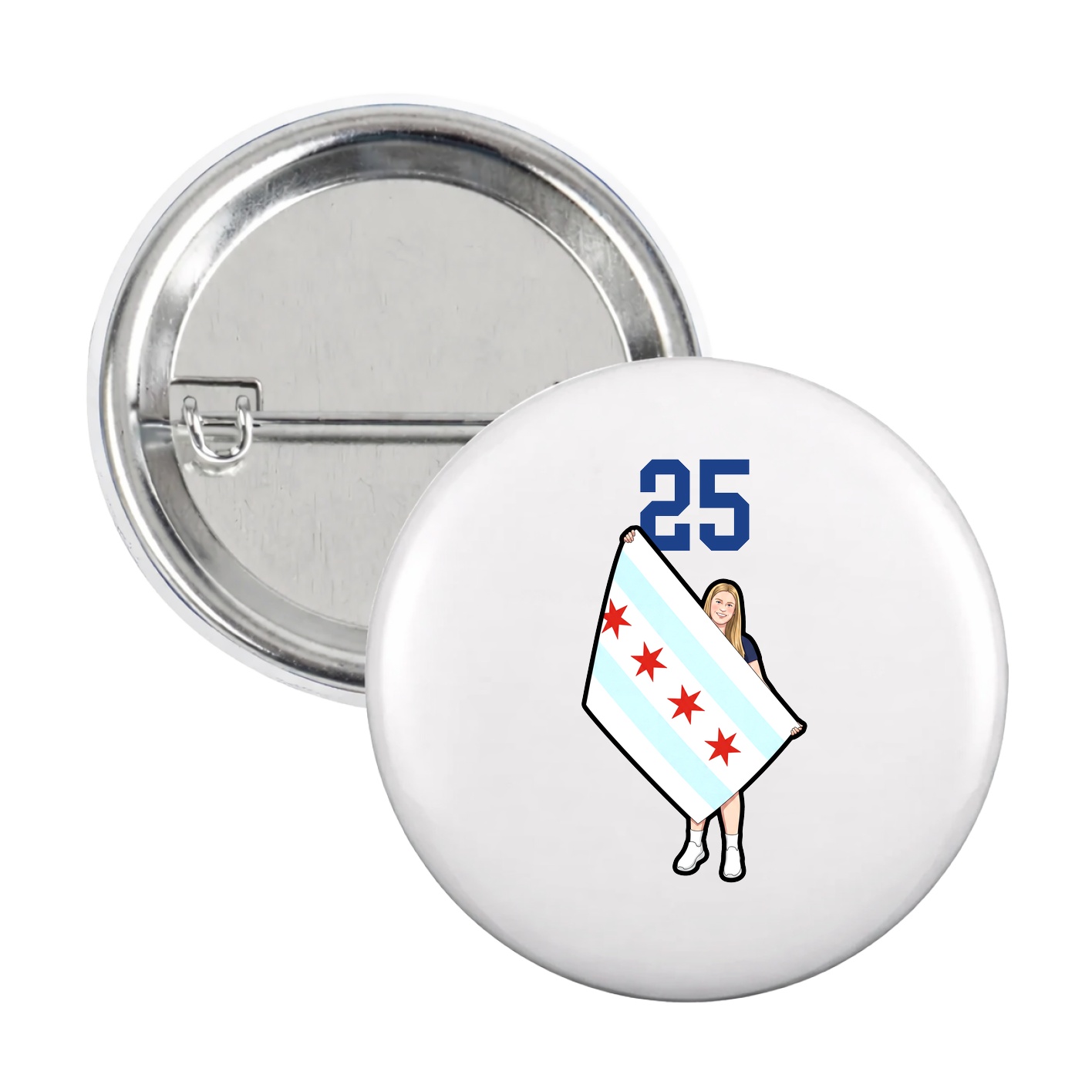 Game Day Button — Number Top in White