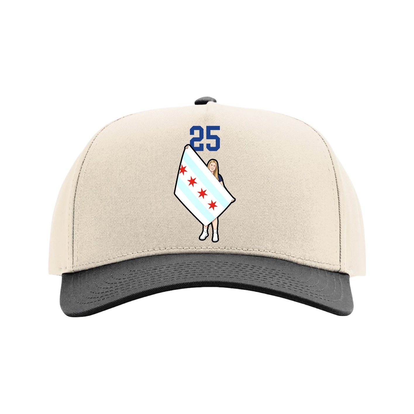 Full Fabric Five-Panel Champ Cap — Number Top in Cream/Black