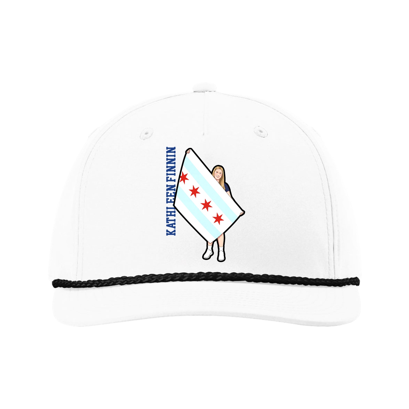 Five-Panel Classic Rope Cap — Name Vertical in White