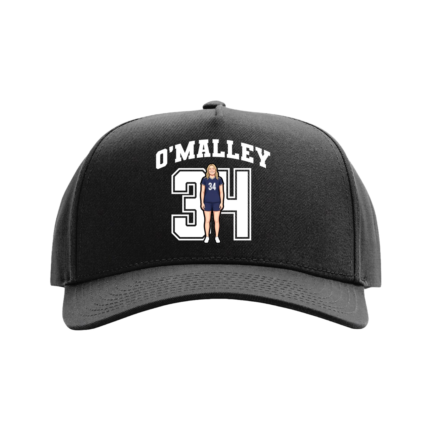 Full Fabric Five-Panel Champ Cap — Number in Black