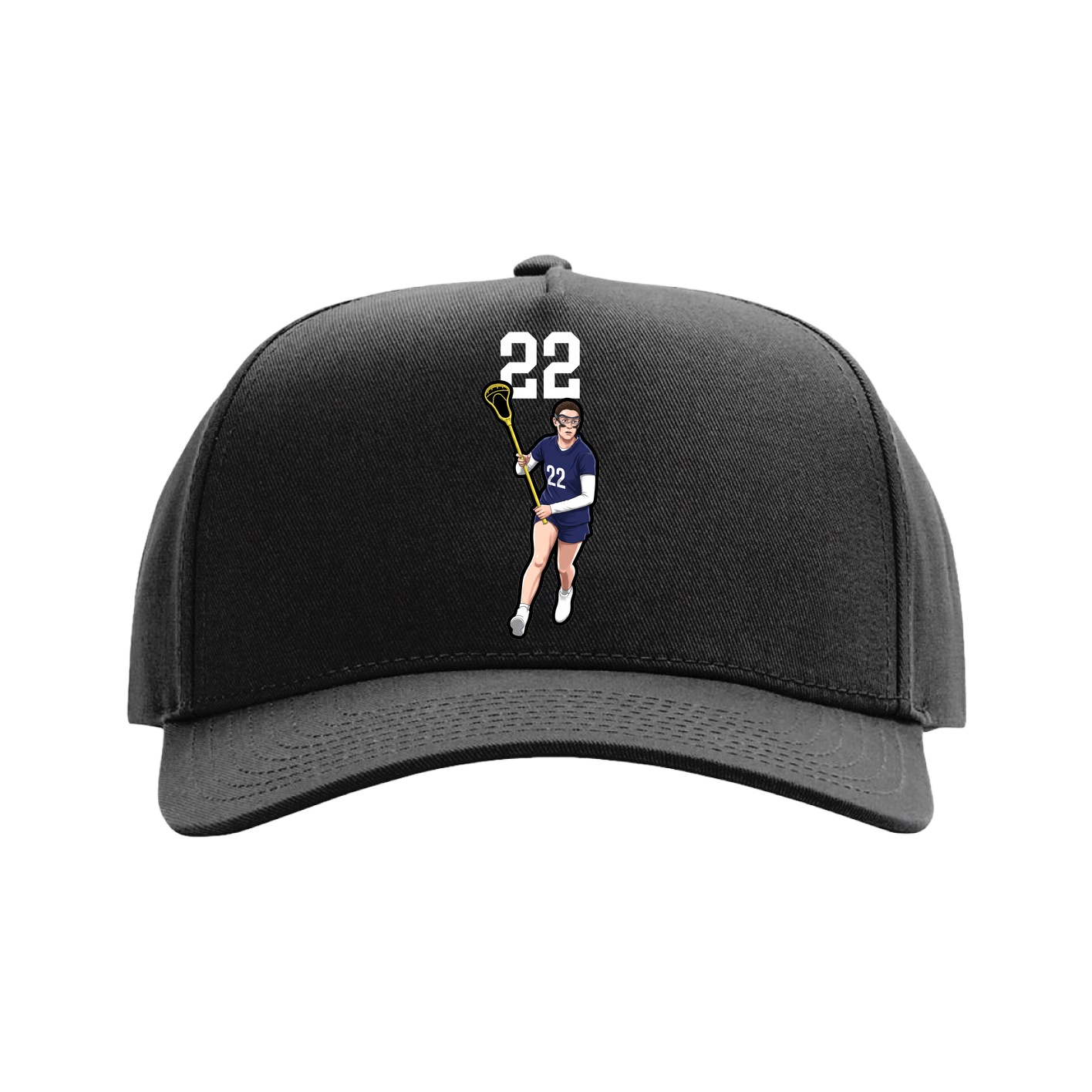 Full Fabric Five-Panel Champ Cap — Number Top in Black