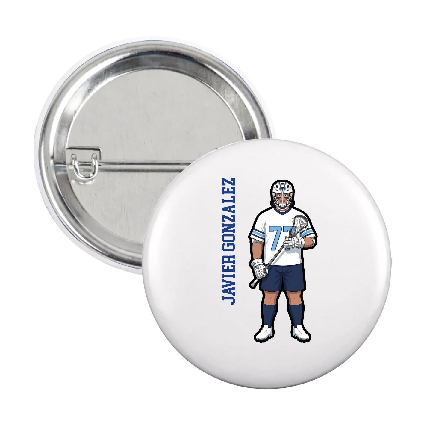 Game Day Button — Name Vertical in White